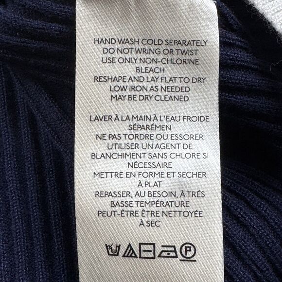 Anthropologie Maeve 3X Ribbed Stripe Cardigan Sweater Navy White Button Front - Picture 10 of 11